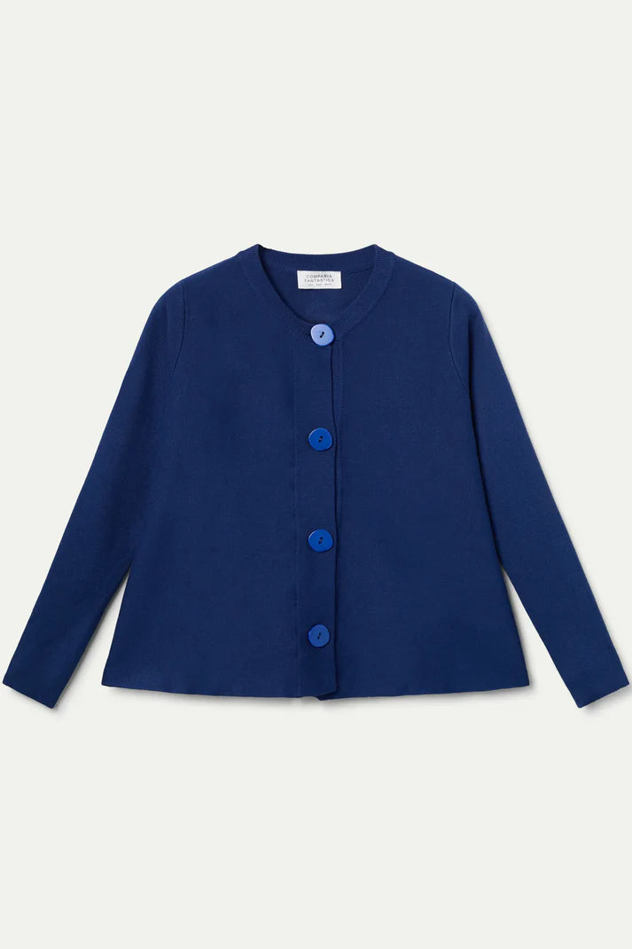 Blue flared knit cardigan