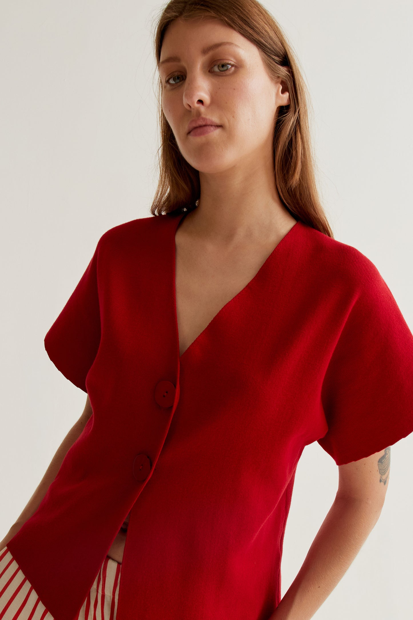 Red dot cardigan