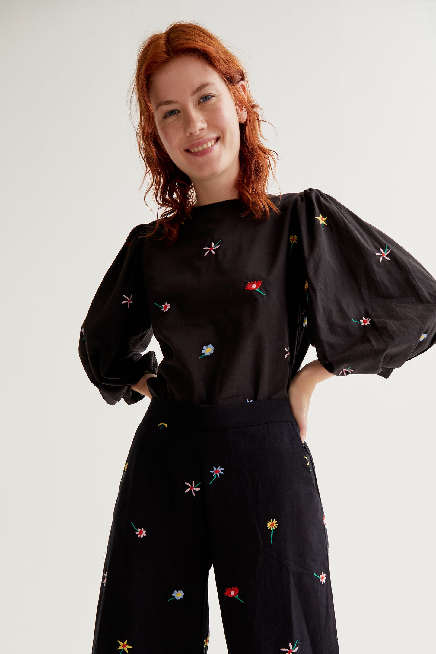 Black Gardener Flowers Print Trousers