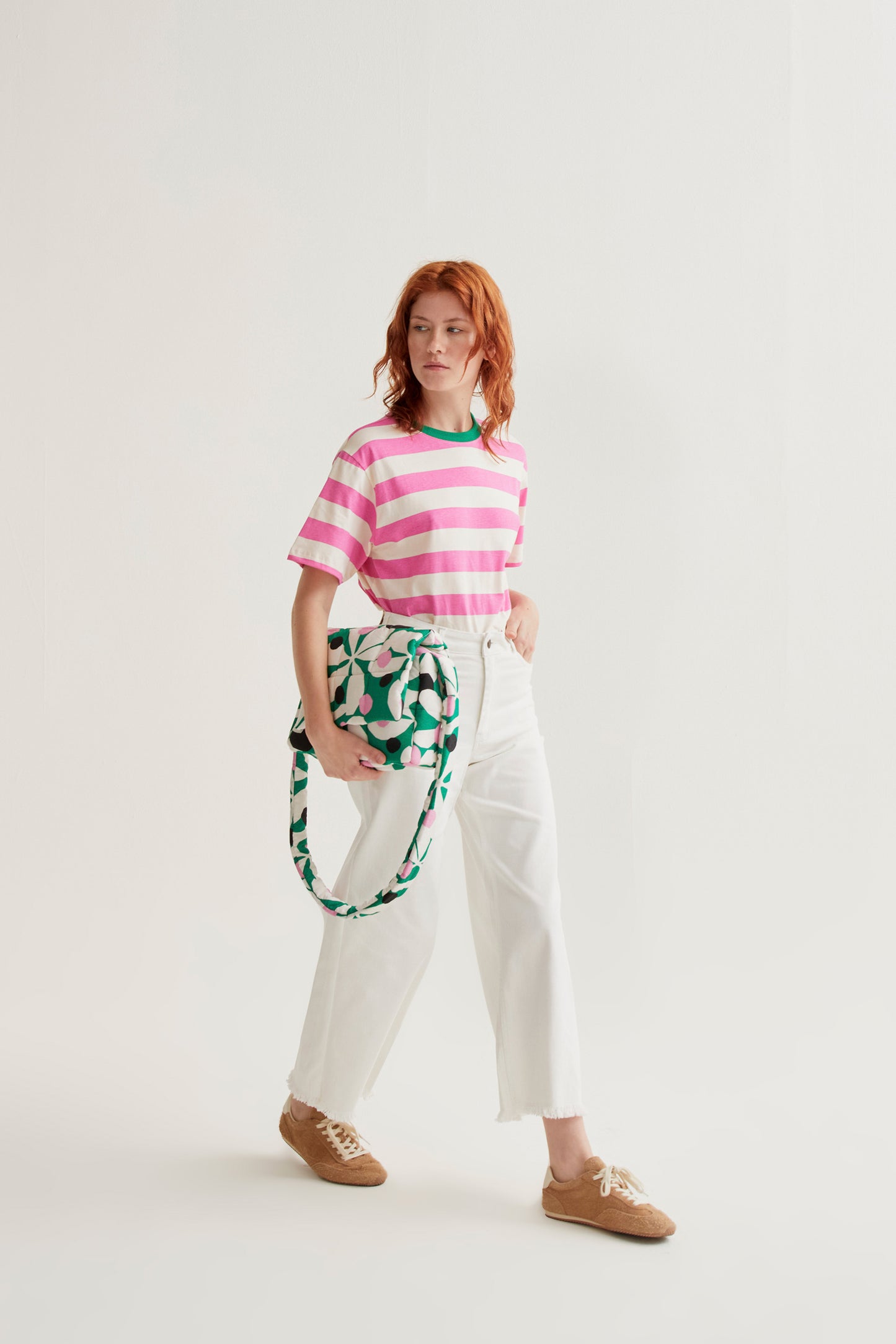 T-shirt with pink and white striped print