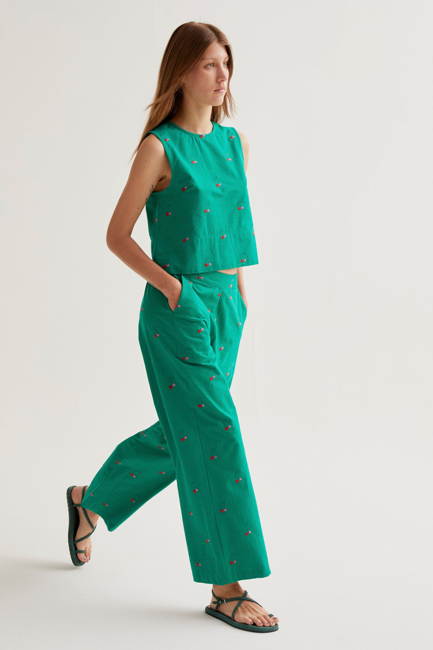 Trousers with Green Cherries print