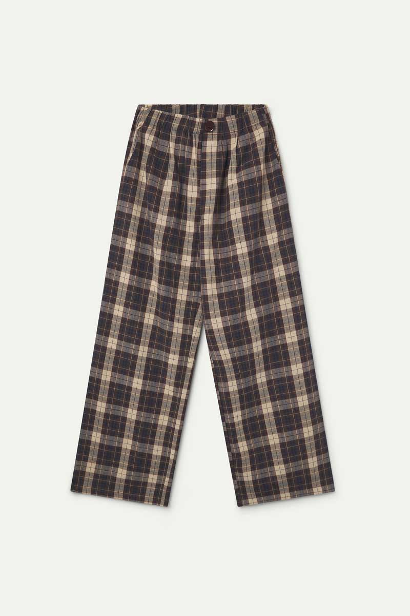 100% cotton brown checkered trousers