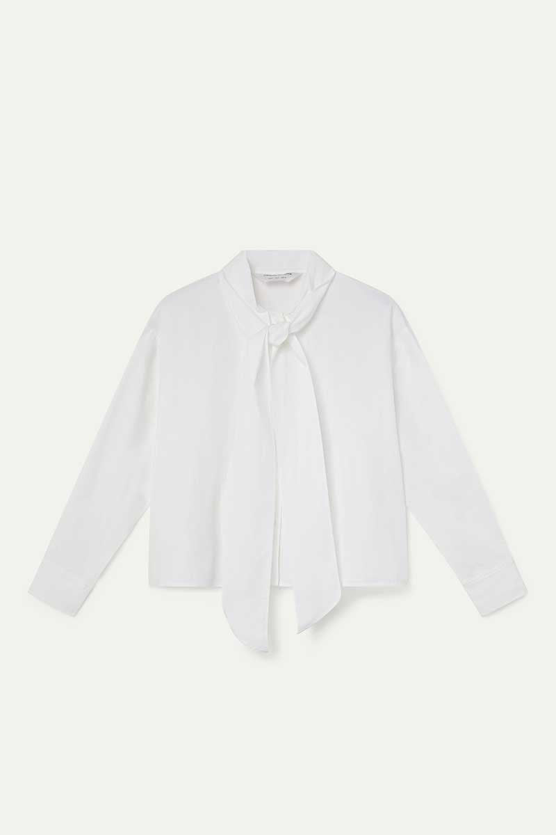 White tie-front shirt, 100% cotton