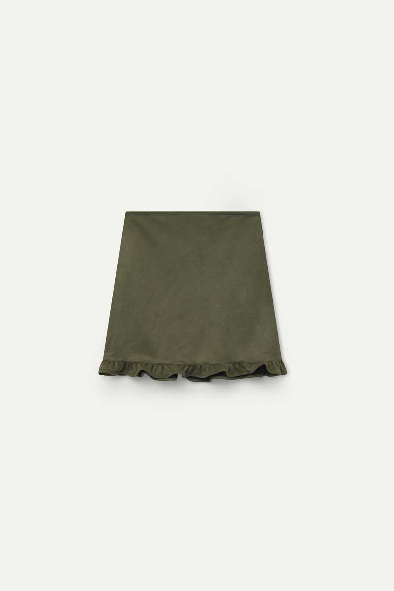 Olive green suede mini skirt