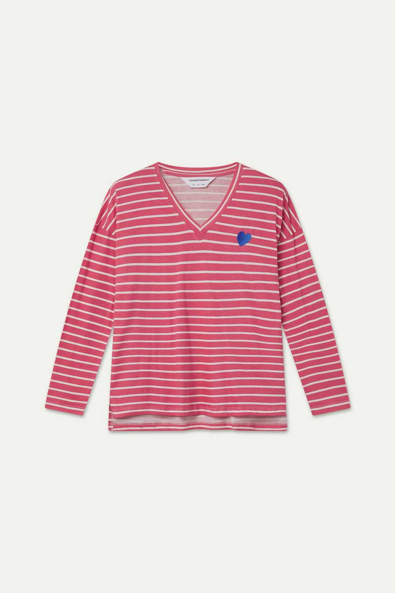 100% cotton T-shirt with pink stripe print
