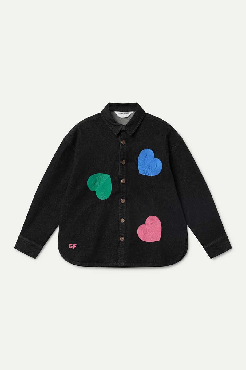 Black denim shirt with Candy print