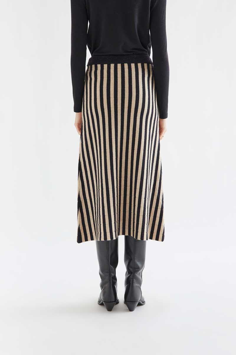 Black and beige striped midi skirt