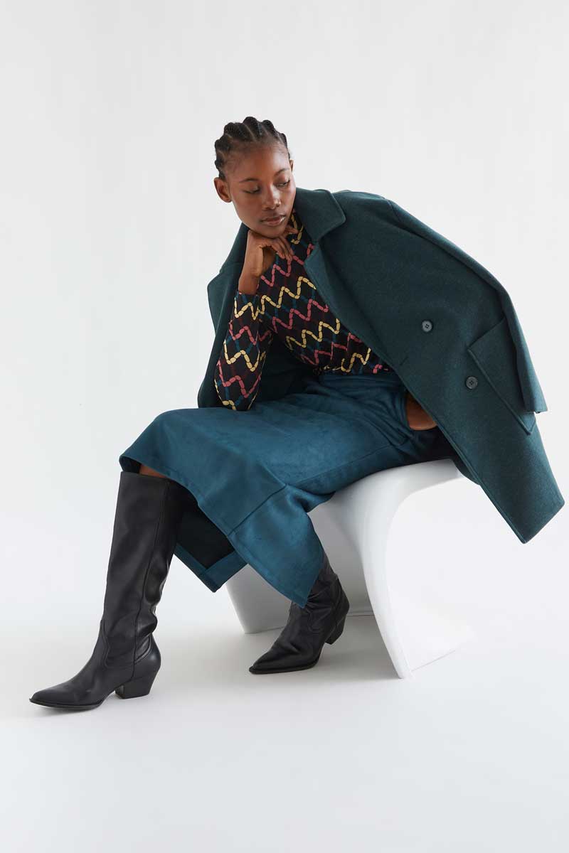 Green suede midi skirt