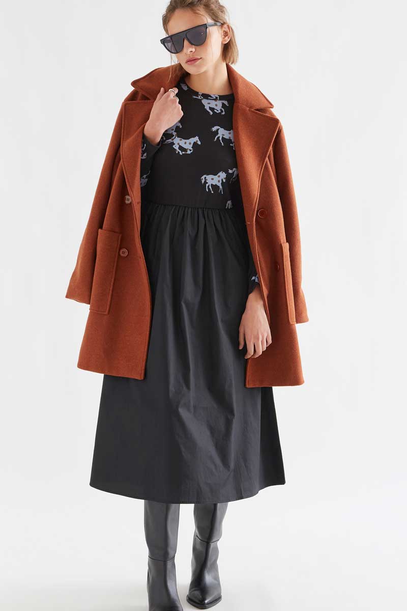 Horse print cotton midi dress