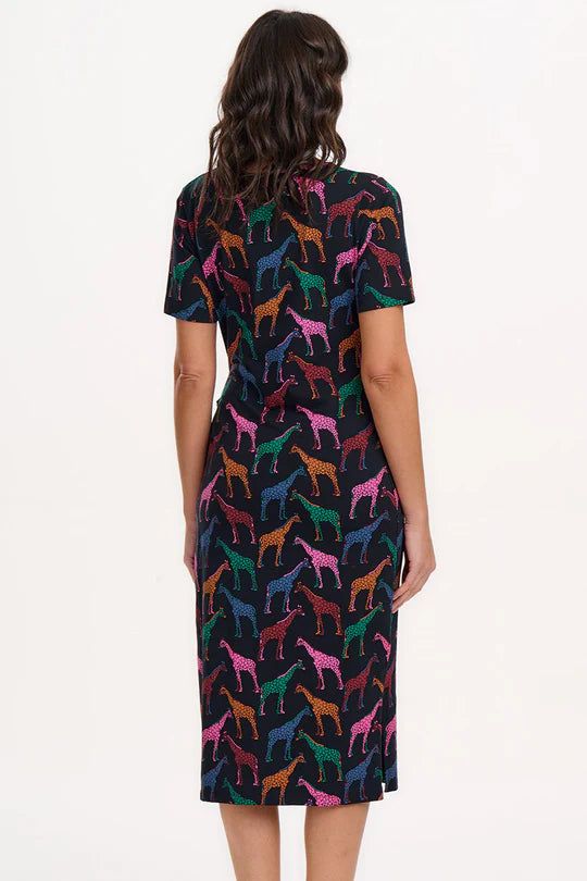 Emersyn Midi Jersey Dress - Black, Giraffe Spots