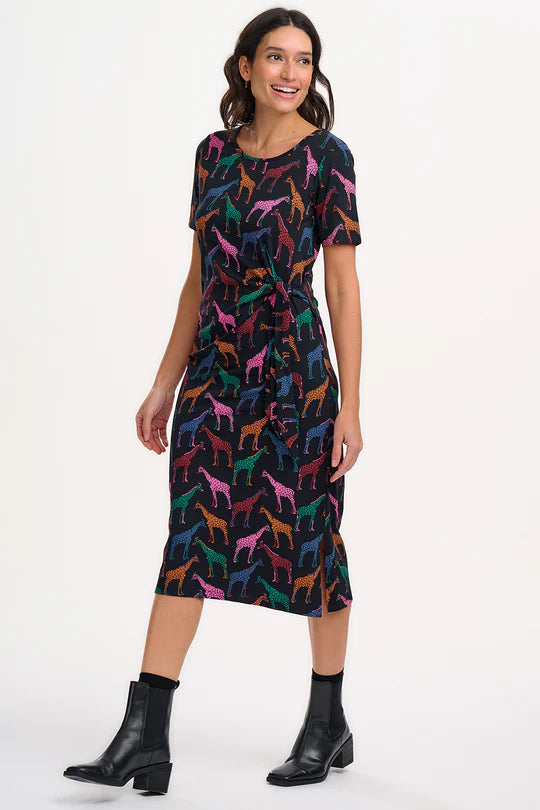 Emersyn Midi Jersey Dress - Black, Giraffe Spots