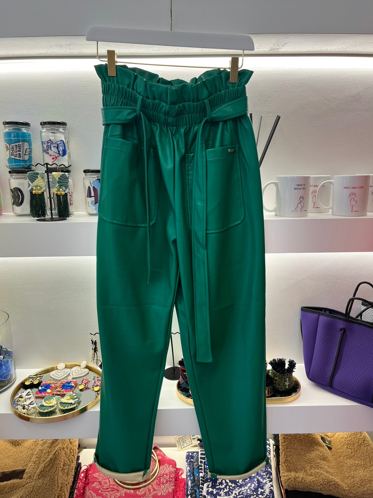 PANTS FAUX LEATHER GREEN