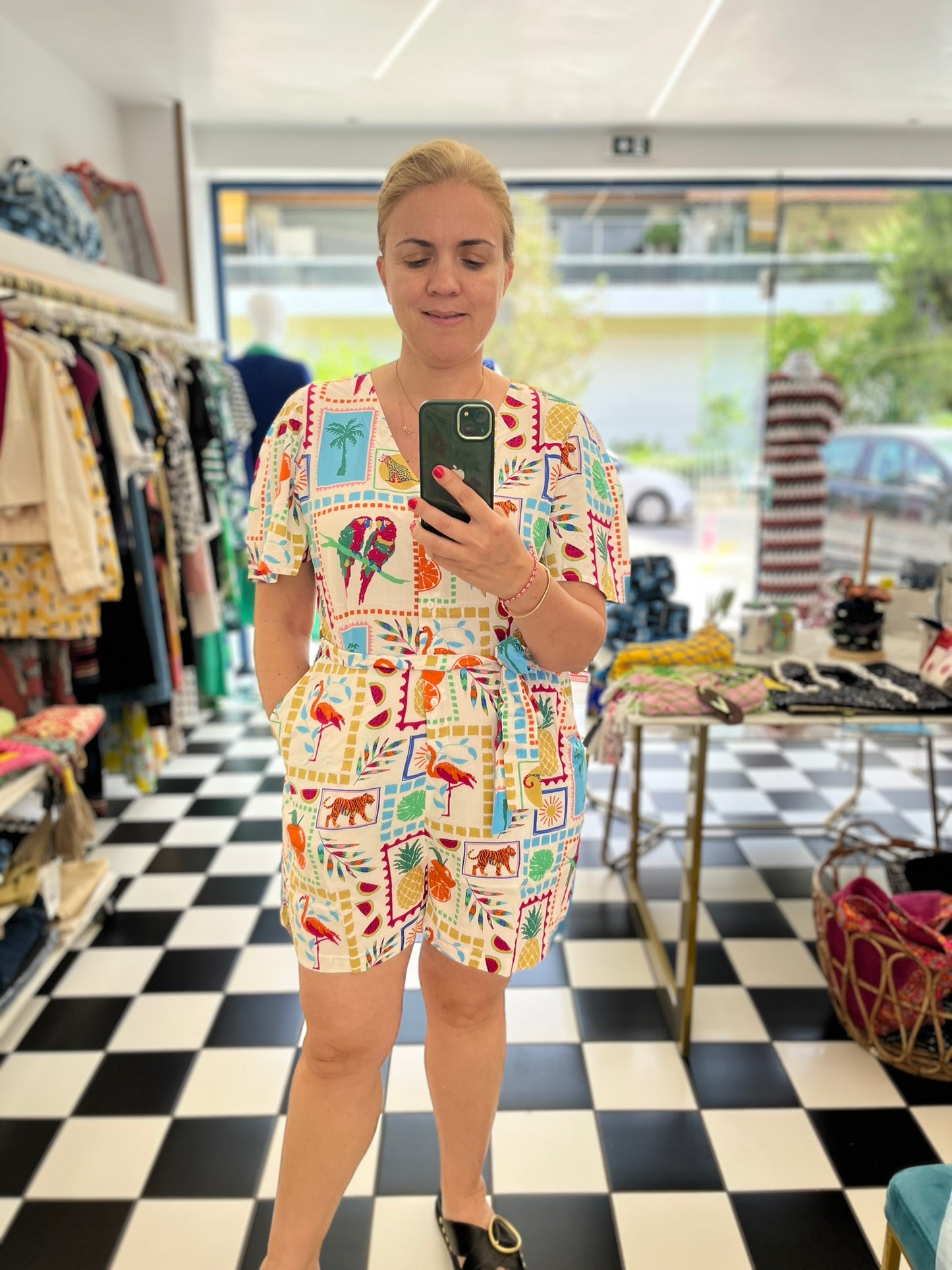 Gweneth Playsuit - Off-White, Jungle Tile