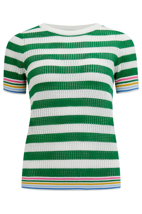 Arden Knit Top - Green/Off-White, Rainbow Tipping