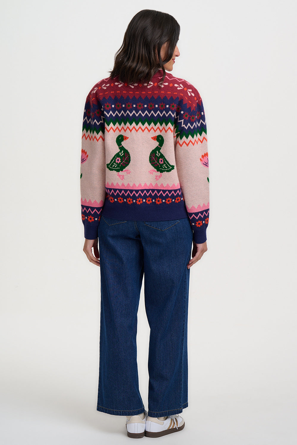 Sugarhill Brighton Solana Ροζ Πλεκτό Bomber με Πάπιες