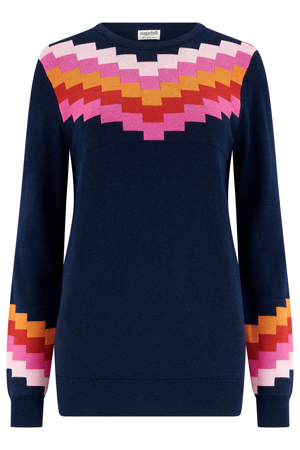 Sugarhill Brighton Rita Μπλε Πλεκτή Μπλούζα με Chevron Print
