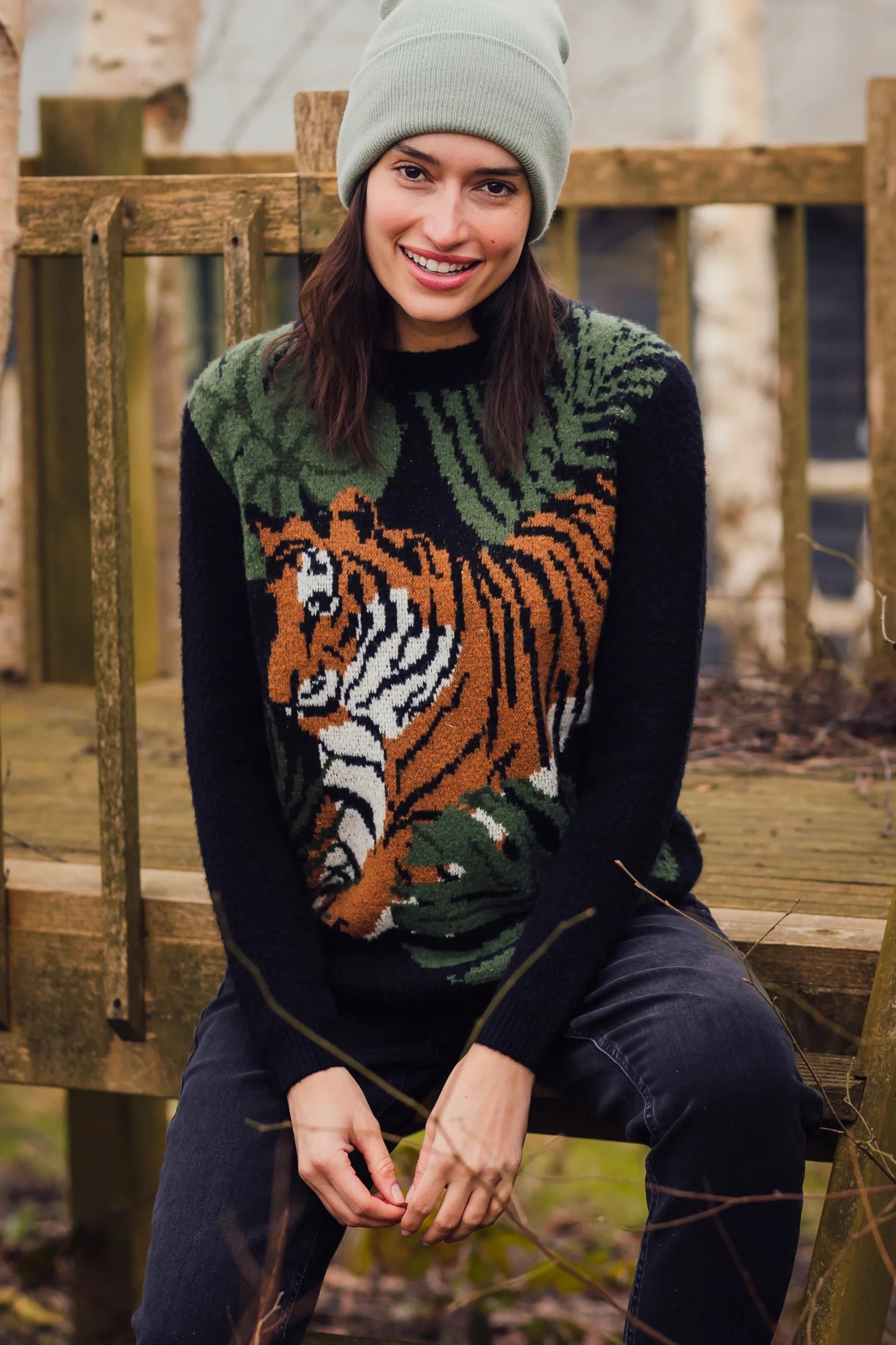 Rayna Jumper - Black, Tiger & Palms