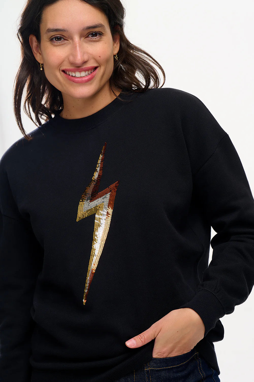 Sylvie Sweatshirt - Black, Sequin Lightning