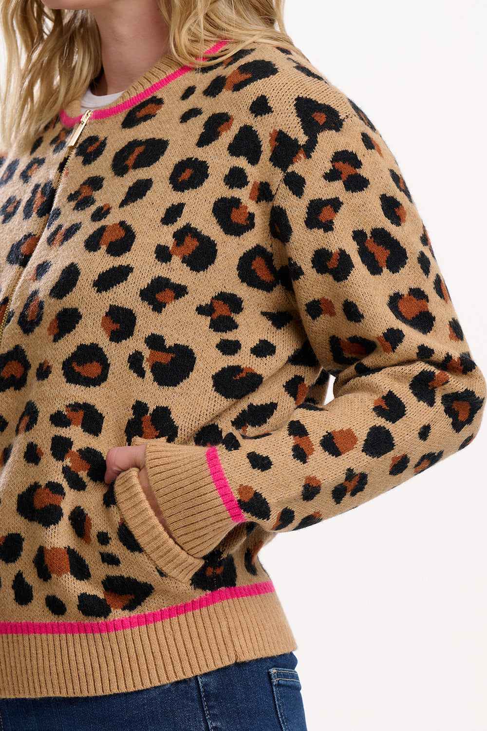 Solana Knitted Bomber - Tan/Black, Natural Leopard