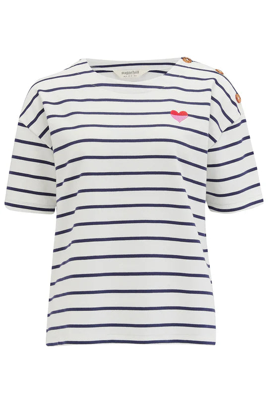 Kirby Breton Tee Top - Off-White/Navy, Split Heart