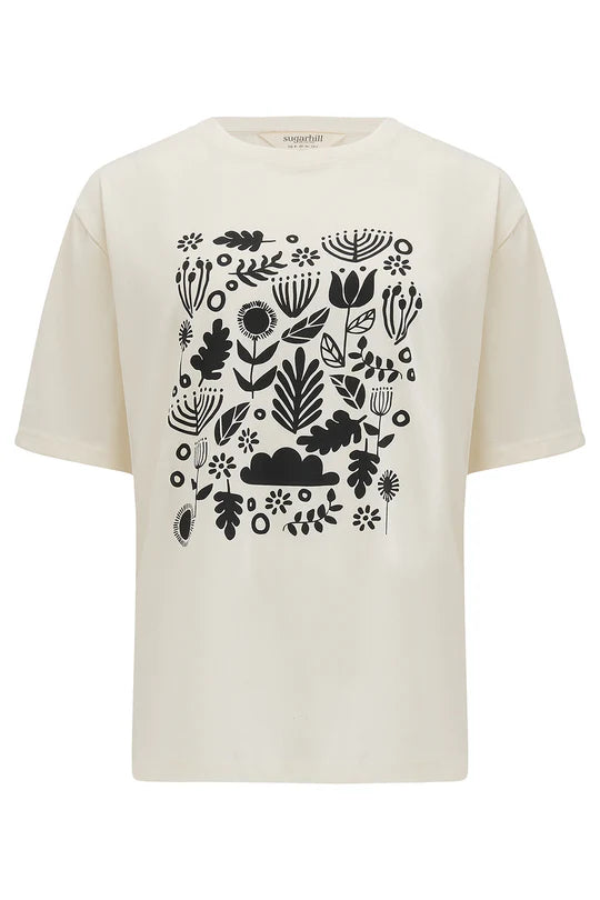 Kinsley Relaxed T-Shirt - Off-White/Black, Folk Floral