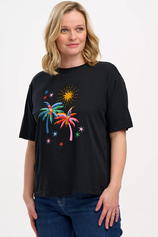 Kinsley Relaxed T-Shirt - Black, Palms & Sunshine
