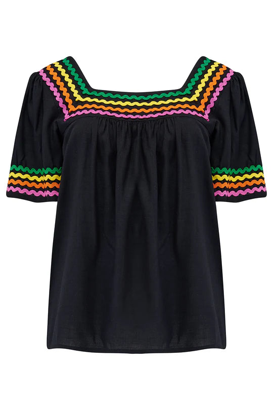 Carmen Top - Black, Rainbow Ric Rac