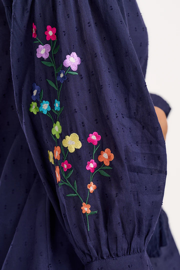 Delphi Boho Top - Navy, Rainbow Flowers