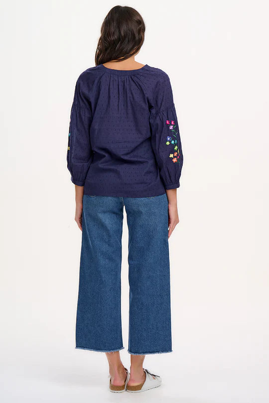 Delphi Boho Top - Navy, Rainbow Flowers