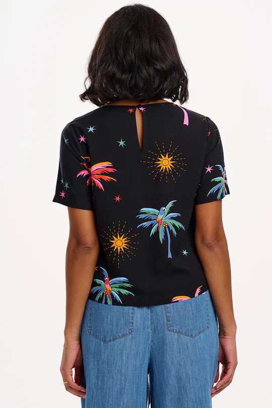 Christina Top - Black, Palms & Sunshine