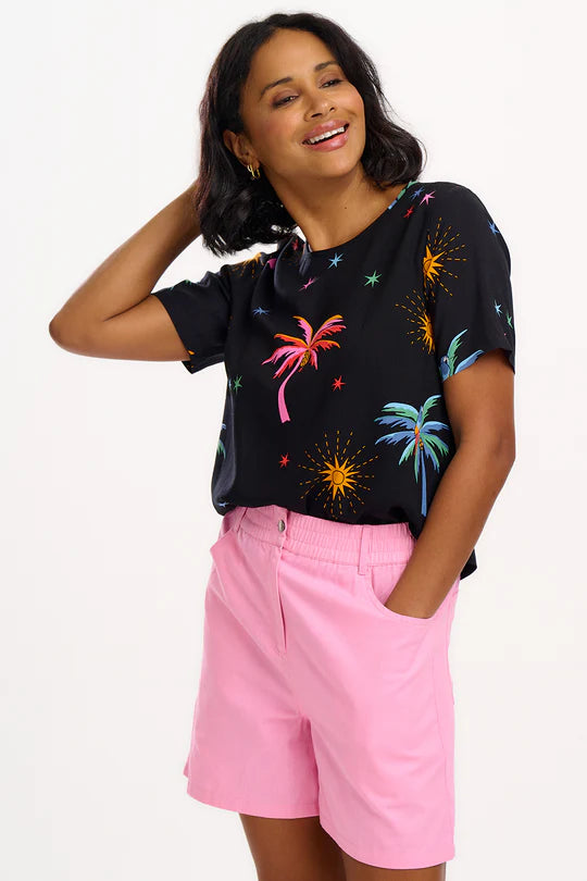 Christina Top - Black, Palms & Sunshine