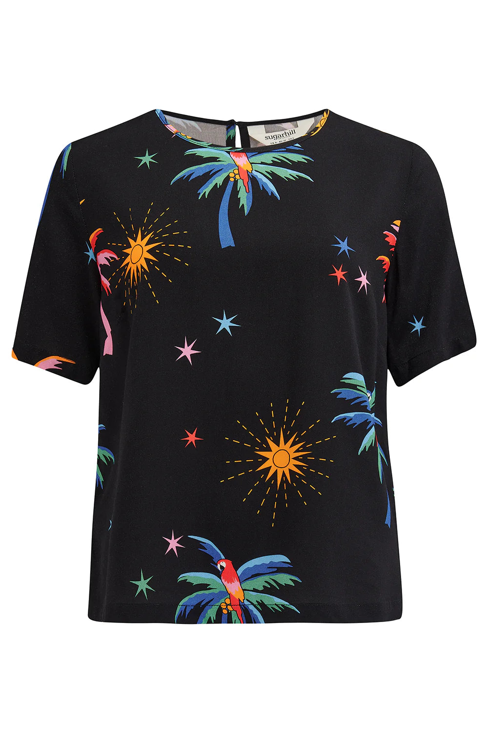 Christina Top - Black, Palms & Sunshine