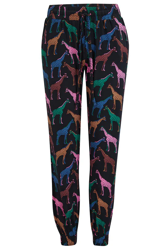 Donna Jersey Joggers - Black, Giraffe Spots