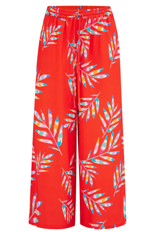 Ameera Cropped Wide Leg Trousers - Red, Rainbow Fronds