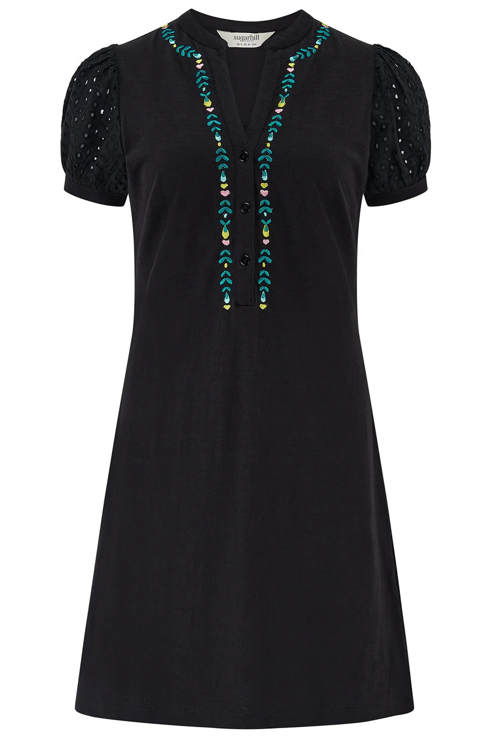 Kiera Jersey Tunic Dress - Black, Folklore Embroidery