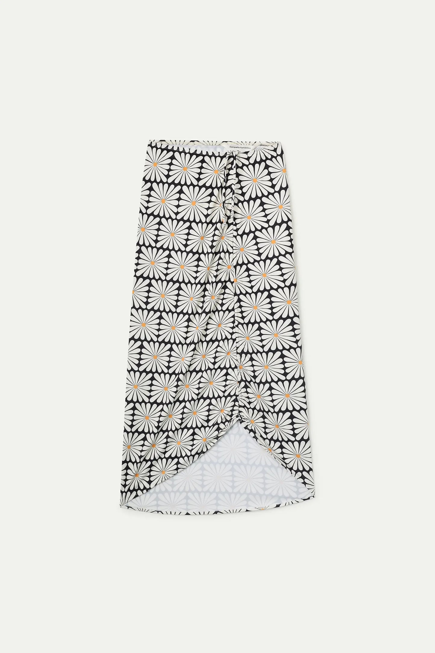 Olive Flower Print Black Midi Skirt
