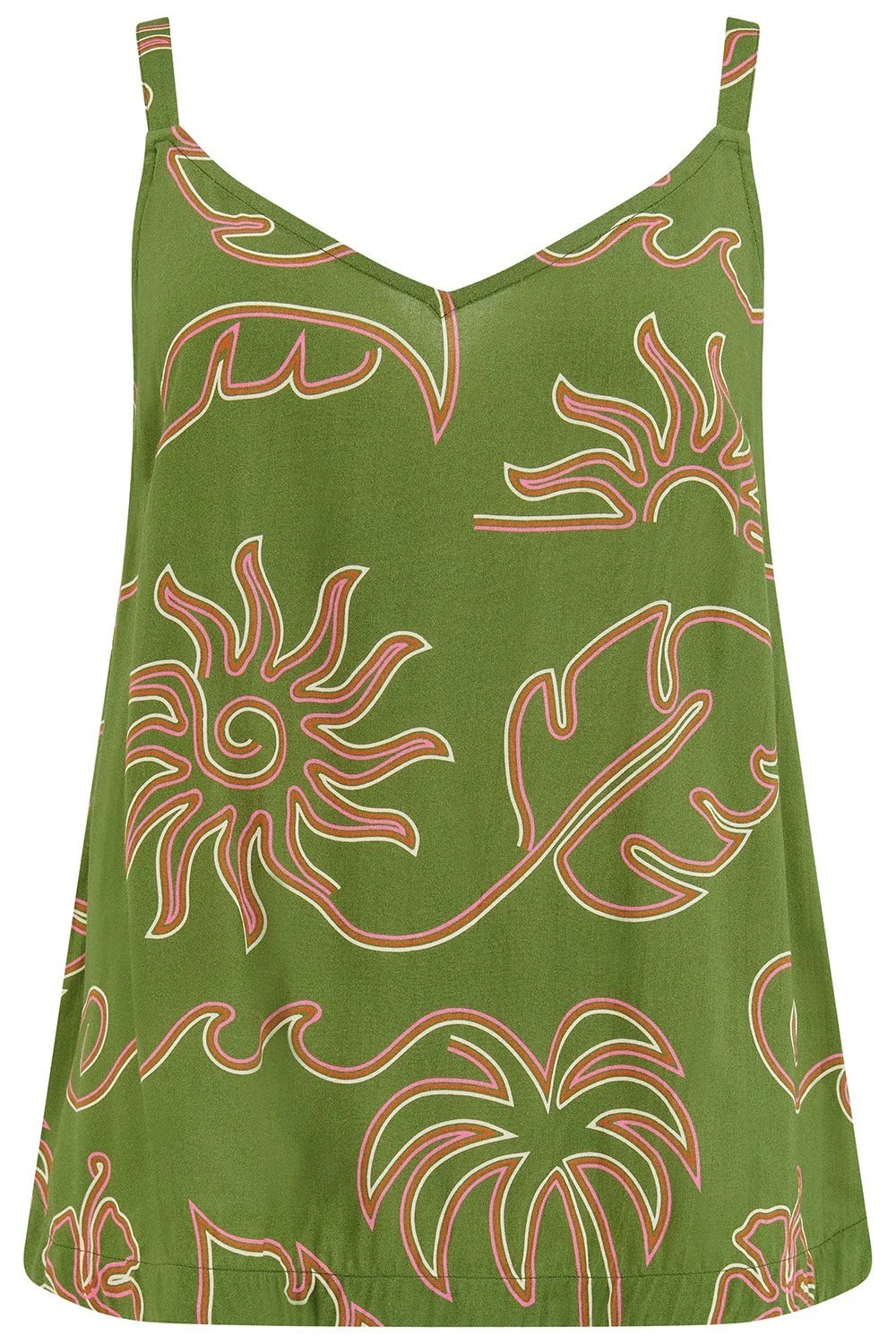 Shanti Vest Top - Khaki, Tropical Line Drawing
