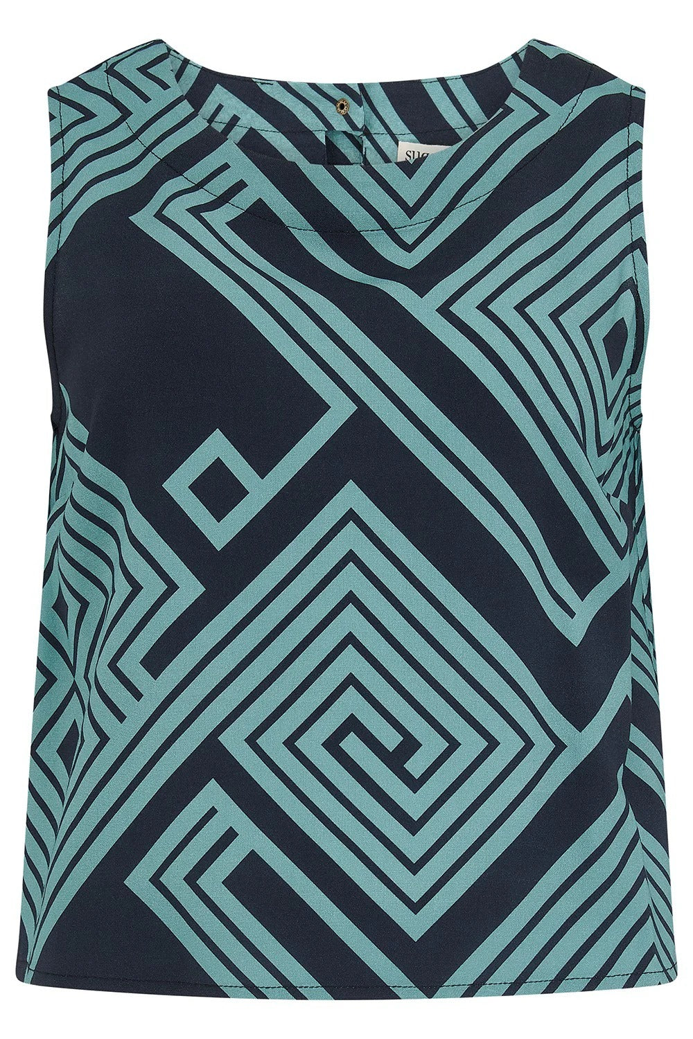 Marissa Top - Black/Green, Geometric Lines