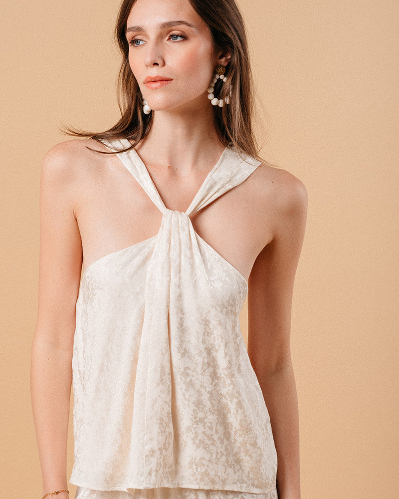 WOVEN TOP ECRU MOSS