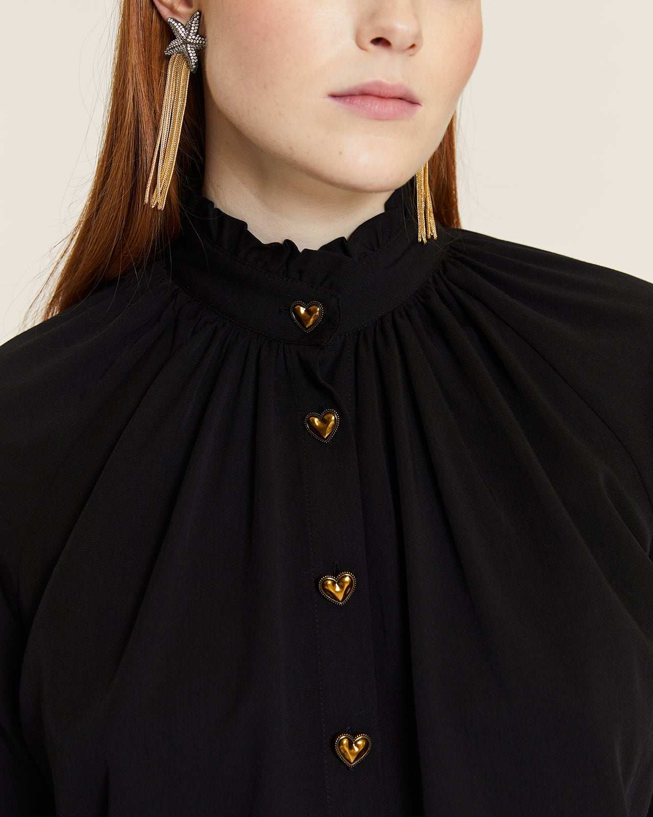 BLACK BUTTON-UP HIGH NECK BLOUSE