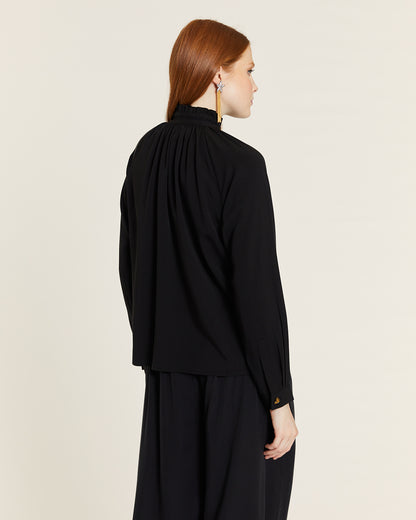 BLACK BUTTON-UP HIGH NECK BLOUSE