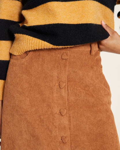 Corduroy skirt with taffeta heart buttons
