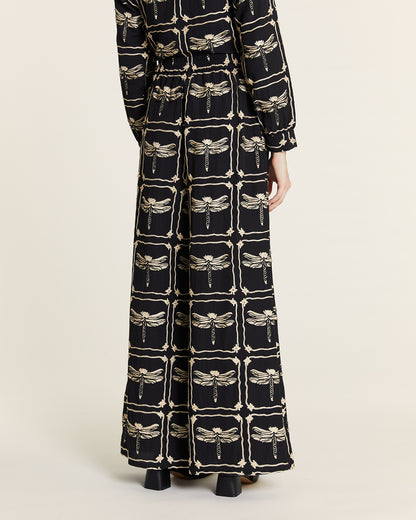 Dragonfly embroidered pants