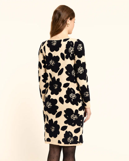 Beige floral knit dress