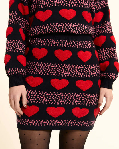 Black Heart-Print Knit Midi Skirt