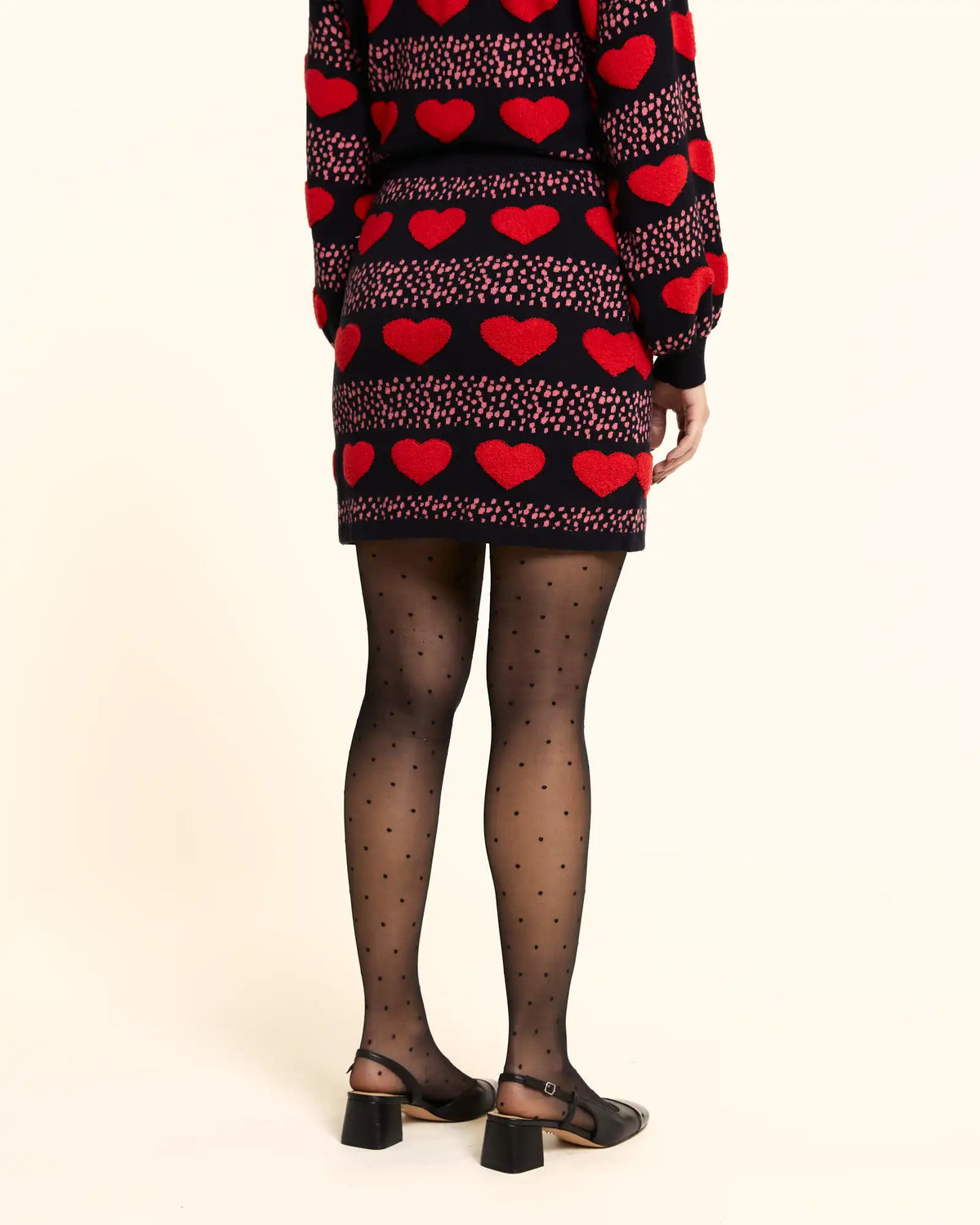 Black Heart-Print Knit Midi Skirt