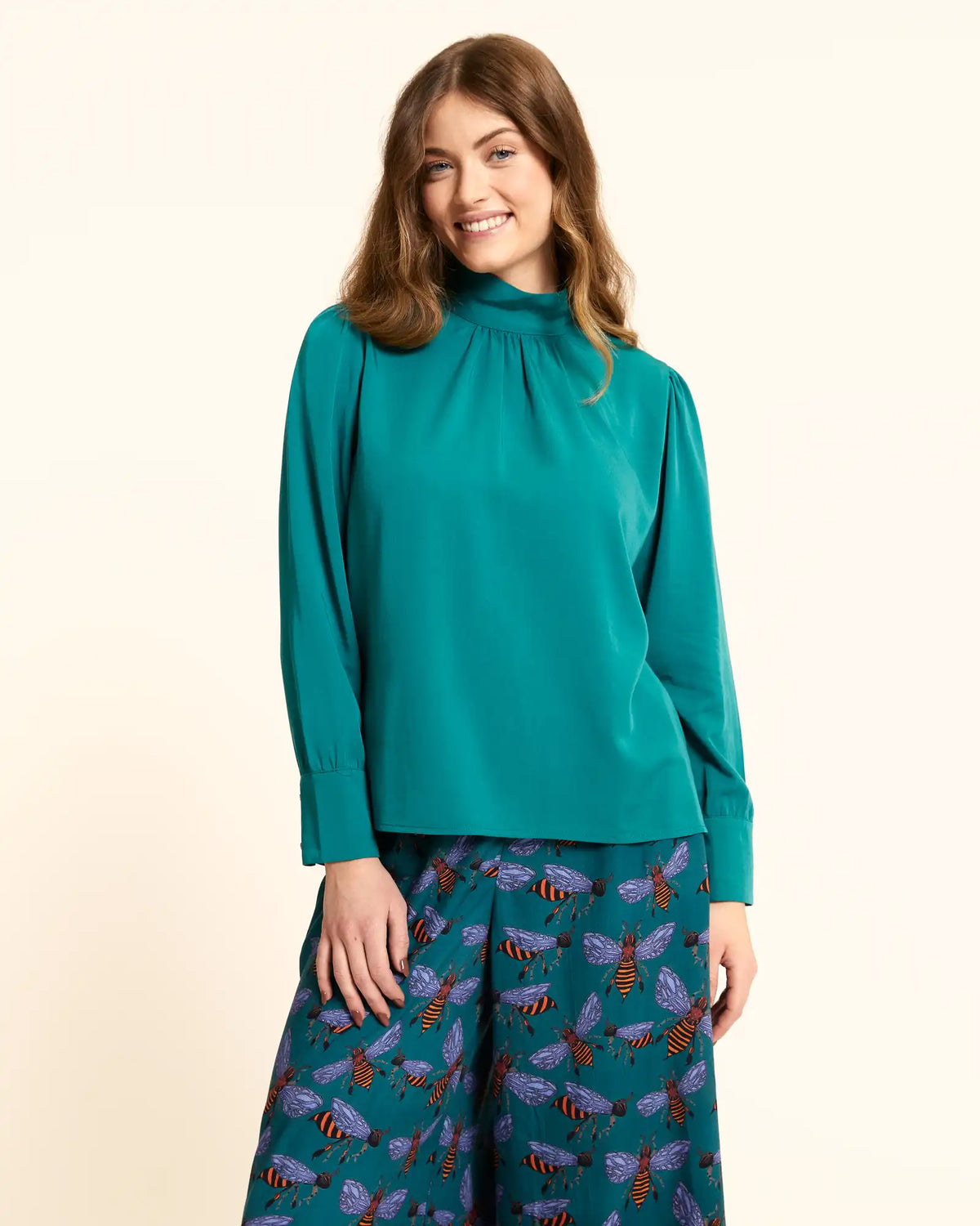 Rita Green High-Neck Blouse