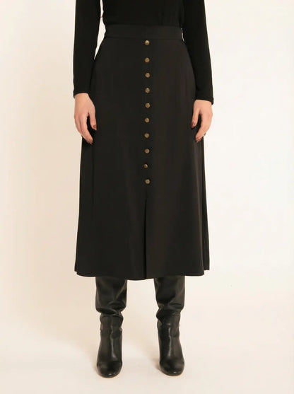 Black A-line button-front skirt