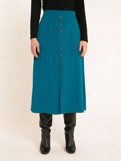 Green A-line skirt with buttons