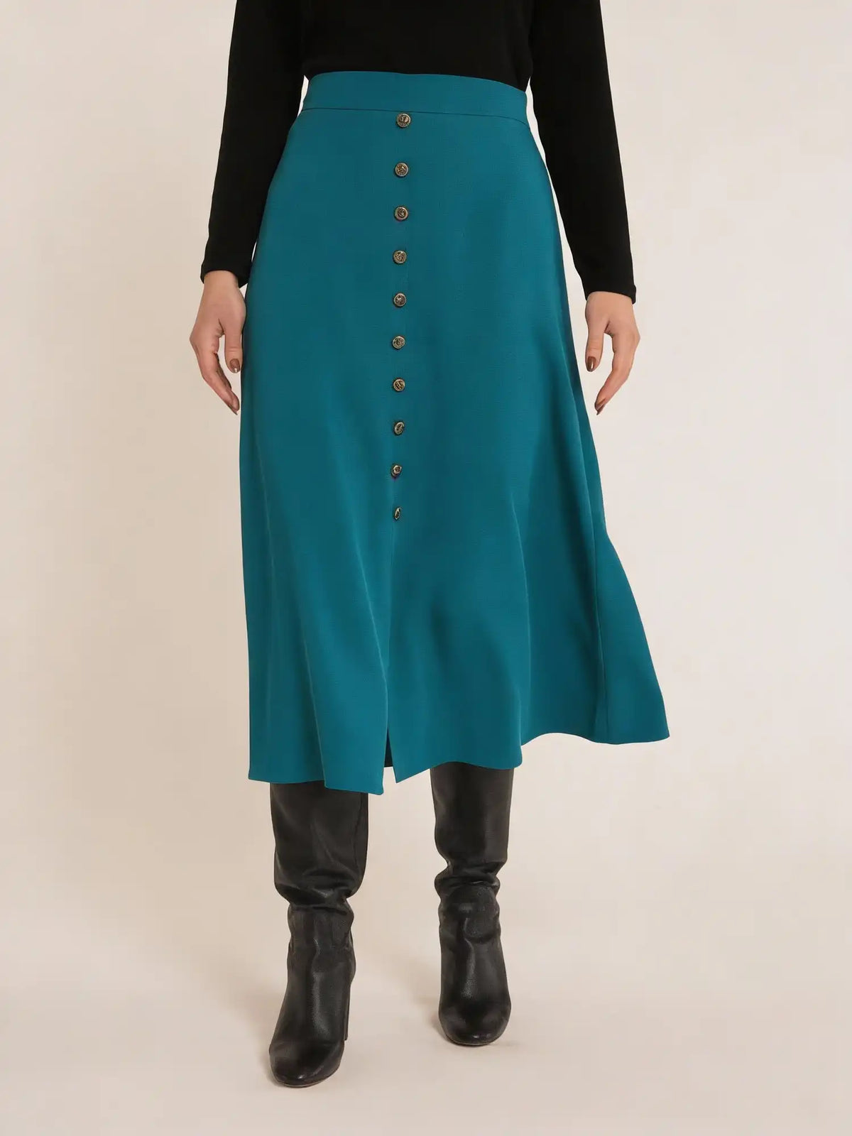 Green A-line skirt with buttons